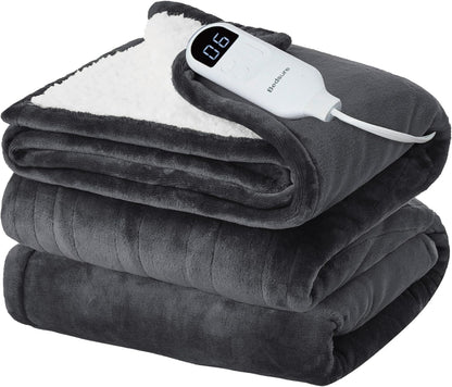 Bedsure Heated Blanket Throw, Soft Electric Blanket with Preheat, Cream