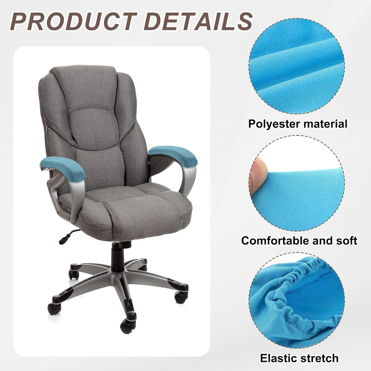 uxcell Chair Armrest Slipcovers Covers, 32 x 8cm Polyester Removable Seat Hand Rest Protector for Office Chairs Desk Chair(Dark Gray)