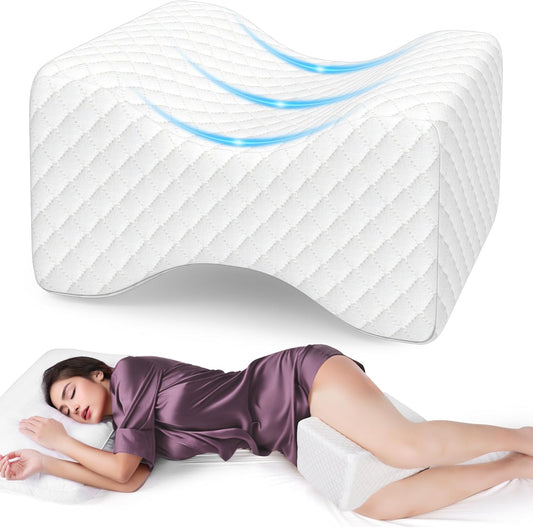 SweetSlubr Memory Foam Knee Pillow for Side Sleepers, Leg Pillow, White