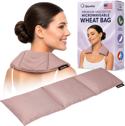 Qomfor - Microwavable Heating Pad - Mauve - 3-Chamber Design Heat Pack - Therapeutic Heat Wrap for Neck, Shoulders & Period Cramps Pain Relief - Reusable Hot/Cold Therapy Bag
