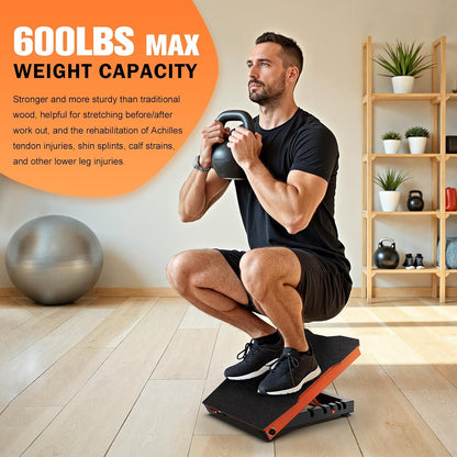 Steel Slant Board Calf Stretcher, 600 Lbs Weight Capacity 5-Level Adjustable Incline Board Squat Wedge Achilles Ankle Stretcher Non-Slip Surface for Squat, Fitness, Physical Therapy