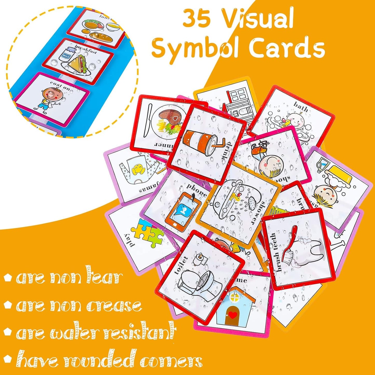 35 Pieces Visual Schedule Cards Routine Cards Home Chore Chart Routine Autism Learning Materials with 35 Pieces Hook and Loop Dots(Cute Style,Blue)