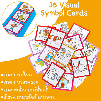 35 Pieces Visual Schedule Cards Routine Cards Home Chore Chart Routine Autism Learning Materials with 35 Pieces Hook and Loop Dots(Cute Style,Blue)