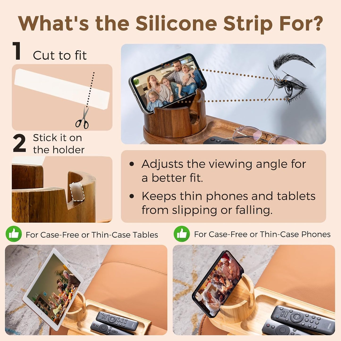 Couch Cup Holder for Armrests Over 4.9" Wide with 360° Phone Stand Walnut | Couch Arm Tray with 360° Rotating Phone Stand, 3 in 1 Foldable Sofa Arm Tray Table for Remote, Snacks, Phone, Drinks