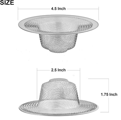2 Pack - 4.5" Top / 3" Mesh Basket - Kitchen Sink Drain Strainer Stainless Steel Large Food Catcher. Fast Flow and Effective Full Mesh Basket