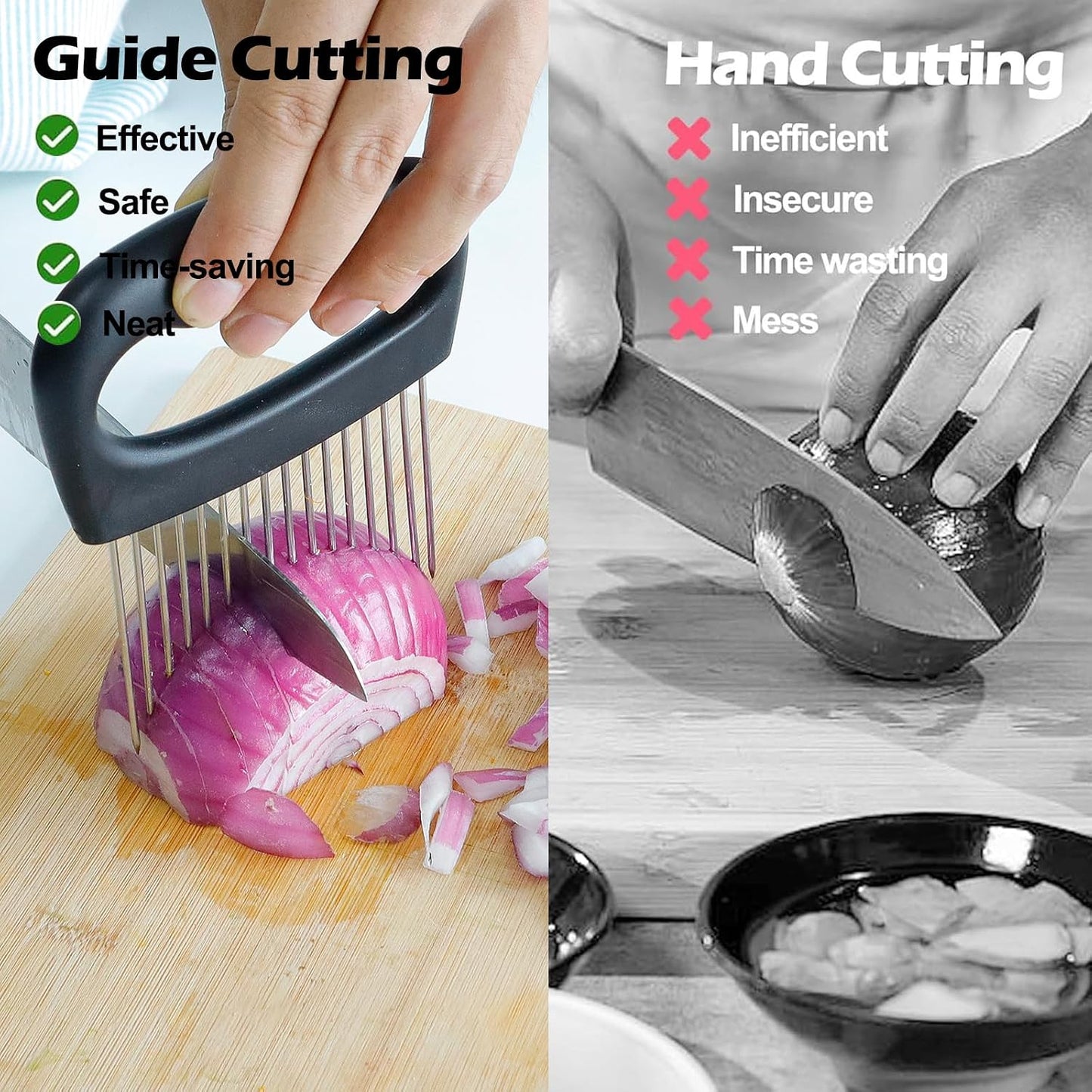 Hendiy Extra-Large Onion Holder for Slicing, 304 Stainless Steel | 16 Long Needles, Vegetable Chopper, Tomato Potato Slicer, Meat Tenderizer, Food Slicing Guide
