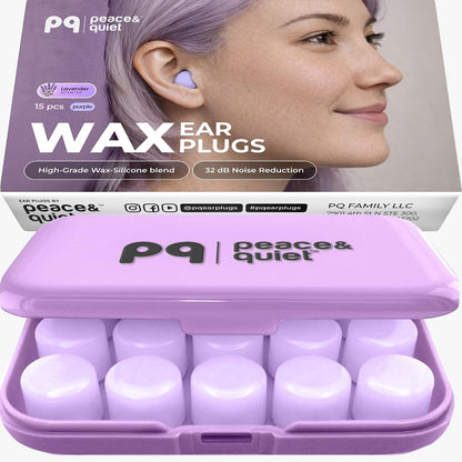 Peace&Quiet PQ Wax Ear Plugs for Sleeping, Swimming - 15 Soft Noise Cancelling Silicone Gel Wax Earplugs for Sleep and Swimmers, Ear Protection with Sound Blocking Level of 32 Db, (15-Pillows)