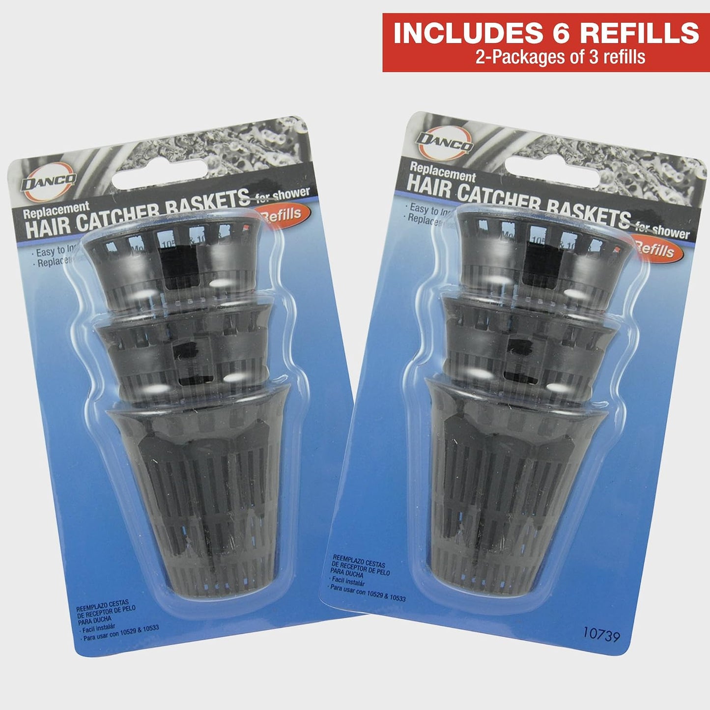 Danco Shower Hair Catcher Baskets, 6-Pack, Black (10739P)