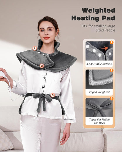 Yokimisu Heating Pad for Neck, Shoulders and Back Pain Relief, 2.5lb Weighted Large 24"x33" Wearable Electric Heating Pad, Fast Heating, ETL Certified, Gift for Women and Men, Ideal for Mom & Dad-Grey