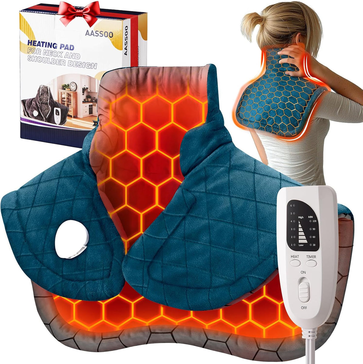 Patented Graphene Weighted Heating Pad for Neck and Shoulders Birthday Gifts for Women Men Mom FSA Eligible Items Only List 3X Deeper Pain Relief Instant Heat Snug Fit Contoured Design ETL Certified