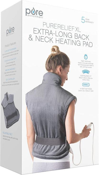 Pure Enrichment PureRelief XL Extra-Long Back & Neck Heating Pad, 4 Settings