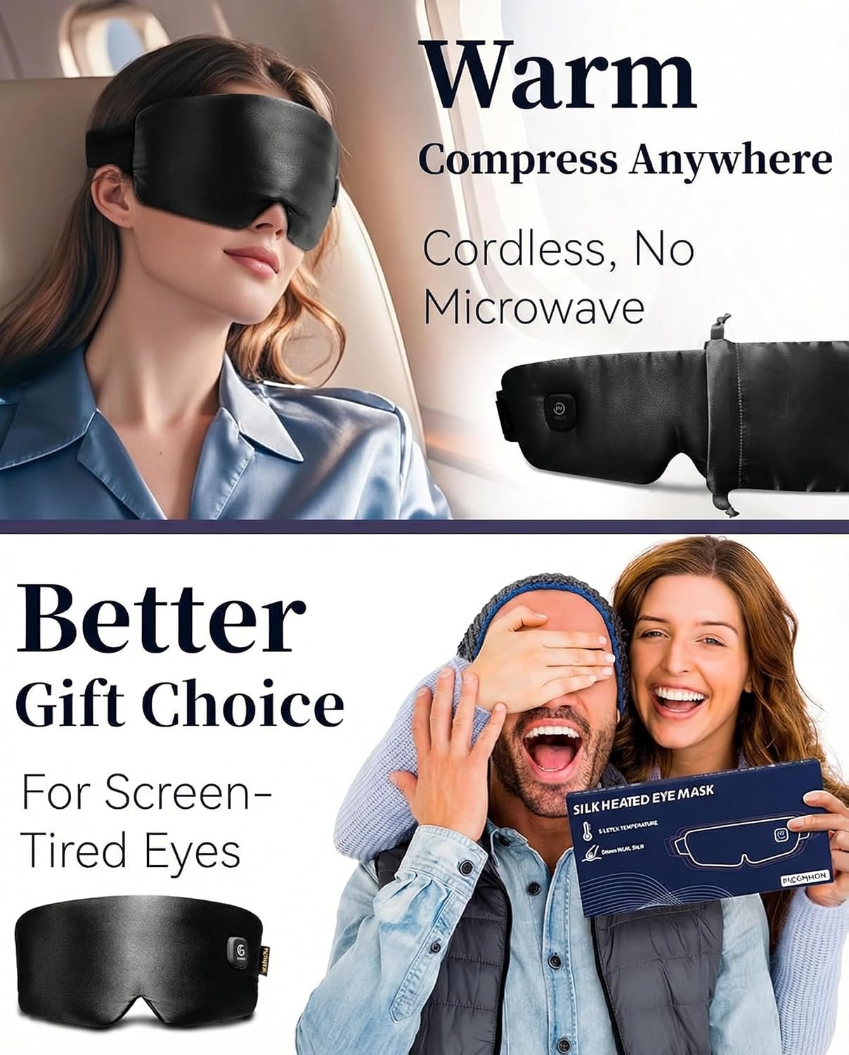 Heated Eye Mask for Dry Eyes - Silk Cordless Warm Eye Compress Moist Heat, FSA Eligible, Eye Heating Pad for Stye Treatment, Tired Eyes, Sleep, Travel, Washable, Rechargeable, Blue