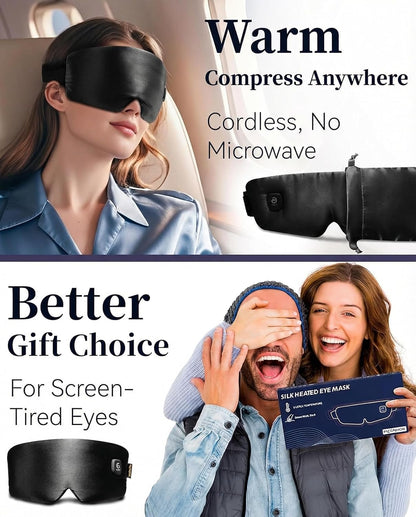 Heated Eye Mask for Dry Eyes - Silk Cordless Warm Eye Compress Moist Heat, FSA Eligible, Eye Heating Pad for Stye Treatment, Tired Eyes, Sleep, Travel, Washable, Rechargeable, Blue