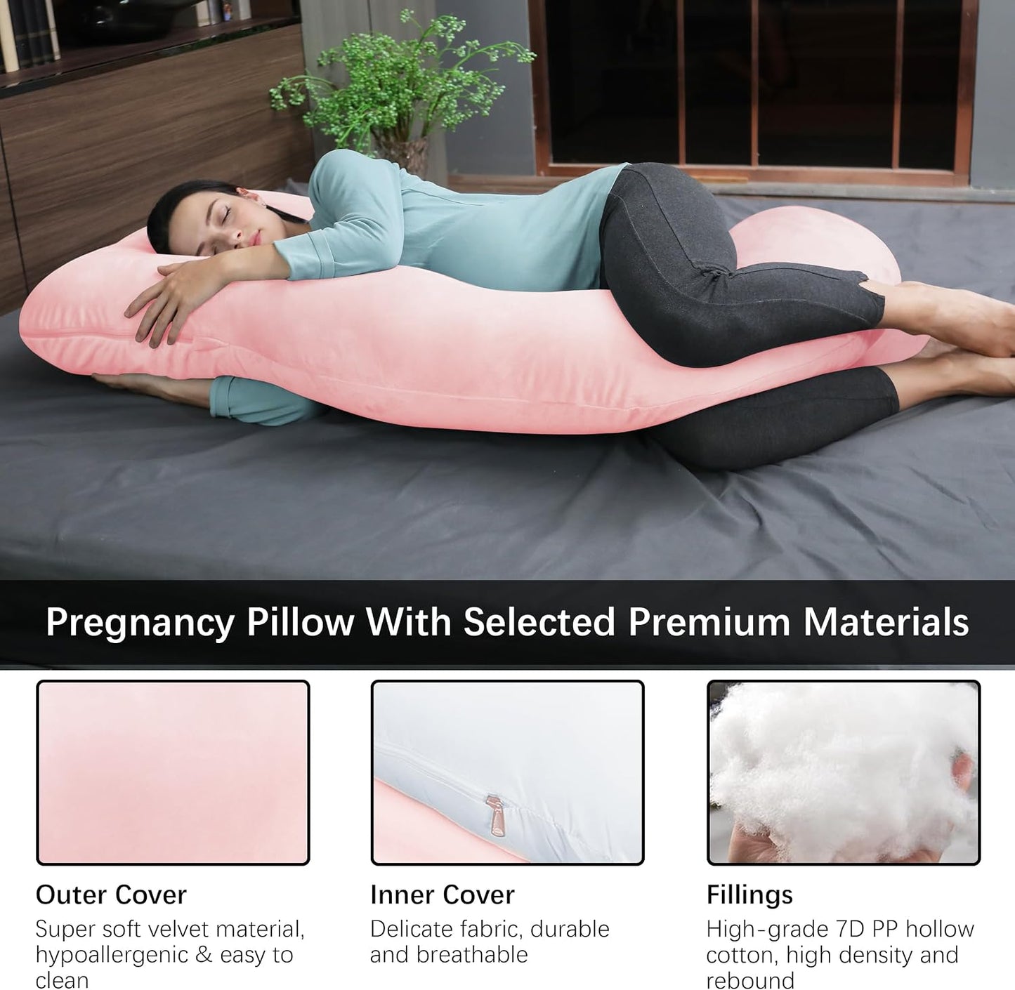 MOON PARK Pregnancy Pillows for Sleeping - 57 Inch U Shaped Full Body Maternity Pillow with Removable Cover - Support for Back, Legs, Belly, Hips - Pregnancy Pillow for Women - Grey