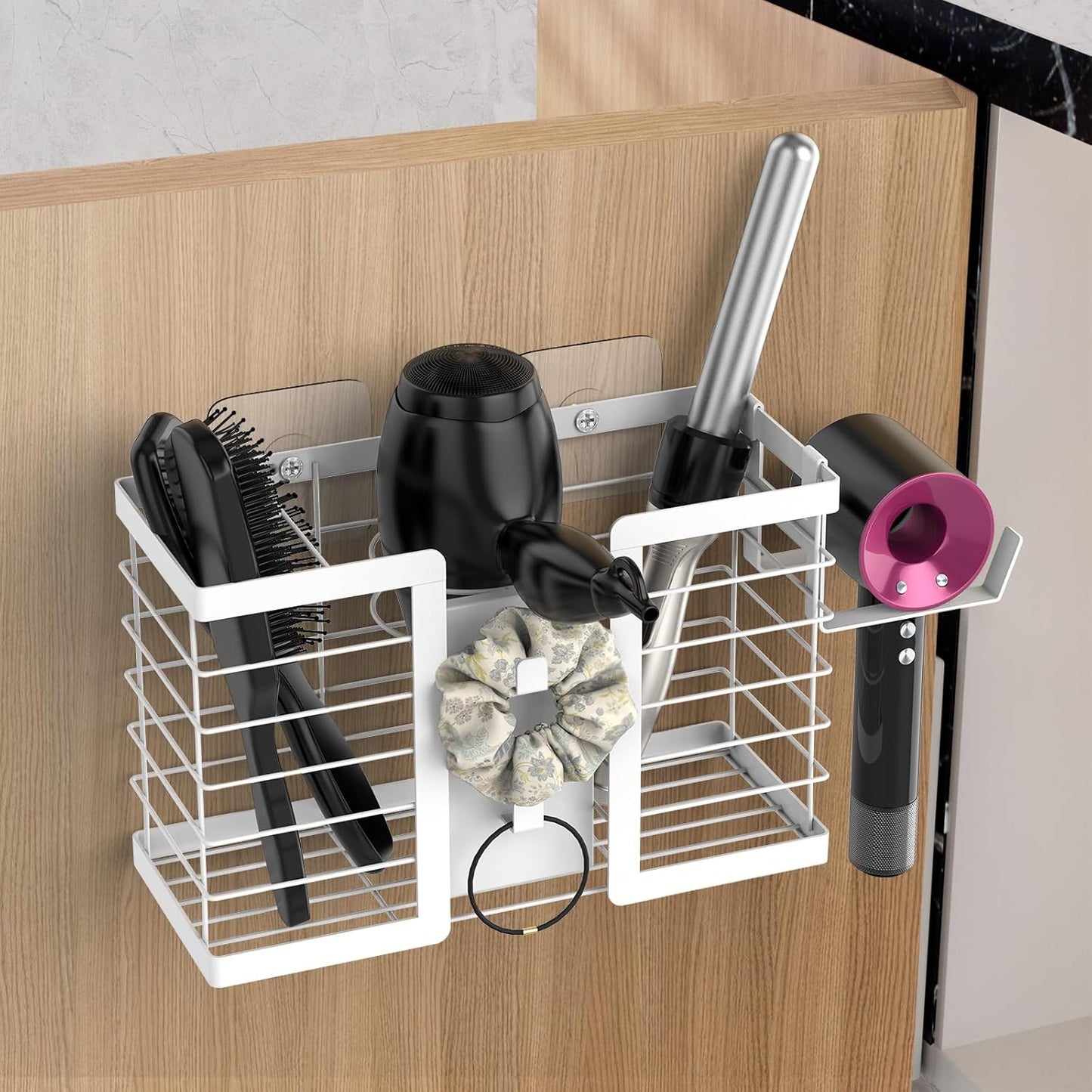 FUNKYLEE Hair Tool Organizer, 3 in 1 Metal Hair Dryer Holder Wall Mounted for Flat Iron, Curling Iron, Straightener, Styling Tools Bathroom Storage and Organizer (Black)