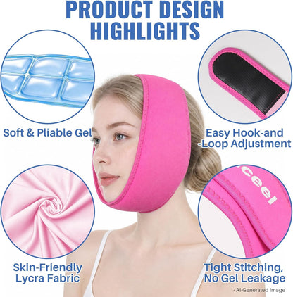 Wisdom Teeth Ice Pack Head Wrap, Jaw Face Ice Pack for Oral Surgery TMJ Relief Tooth Extraction, Reusable Hot & Cold Therapy Pack for Wisdom Teeth Removal Tonsillectomy, Pink