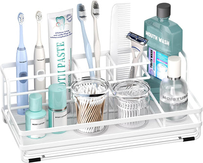 HapiRm Toothbrush Holders for Bathroom - 5 Partitions Bathroom Counter Organizer with Instant Drying Stone, Stainless Steel Countertop Storage Electric Toothbrush Toothpaste Holder - Black