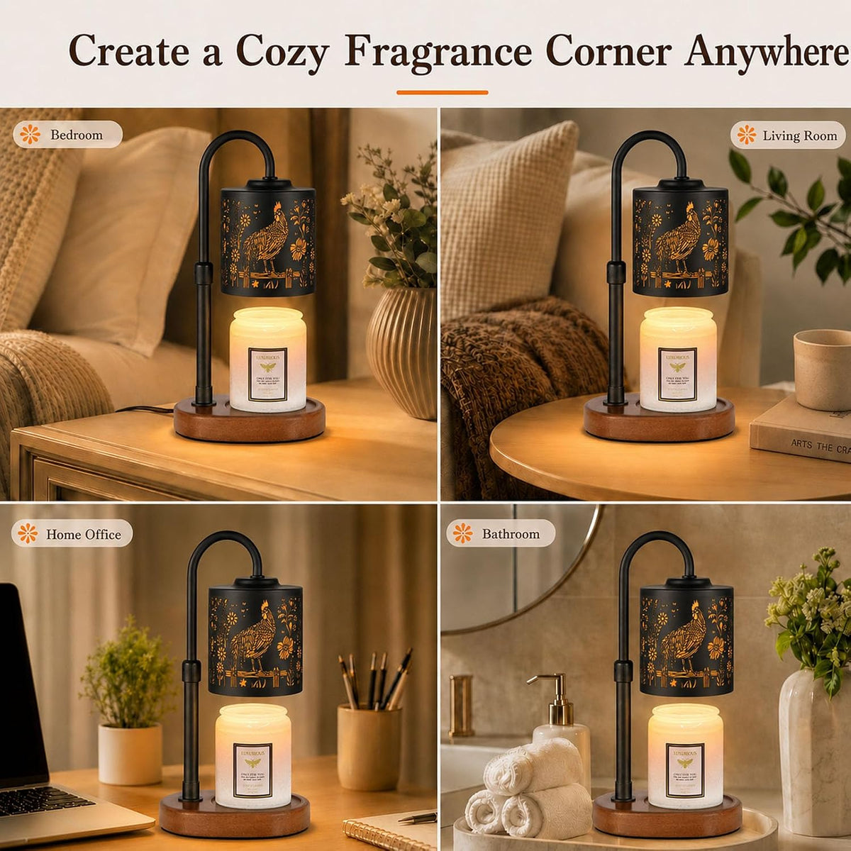 Dimmable Candle Warmer Lamp with Timer Adjustable Height for Scented Jar Candles Electric Candle Wax Melt Warmer for Home Decor Christmas Birthday Gifts for Women Mom(Hummingbird)