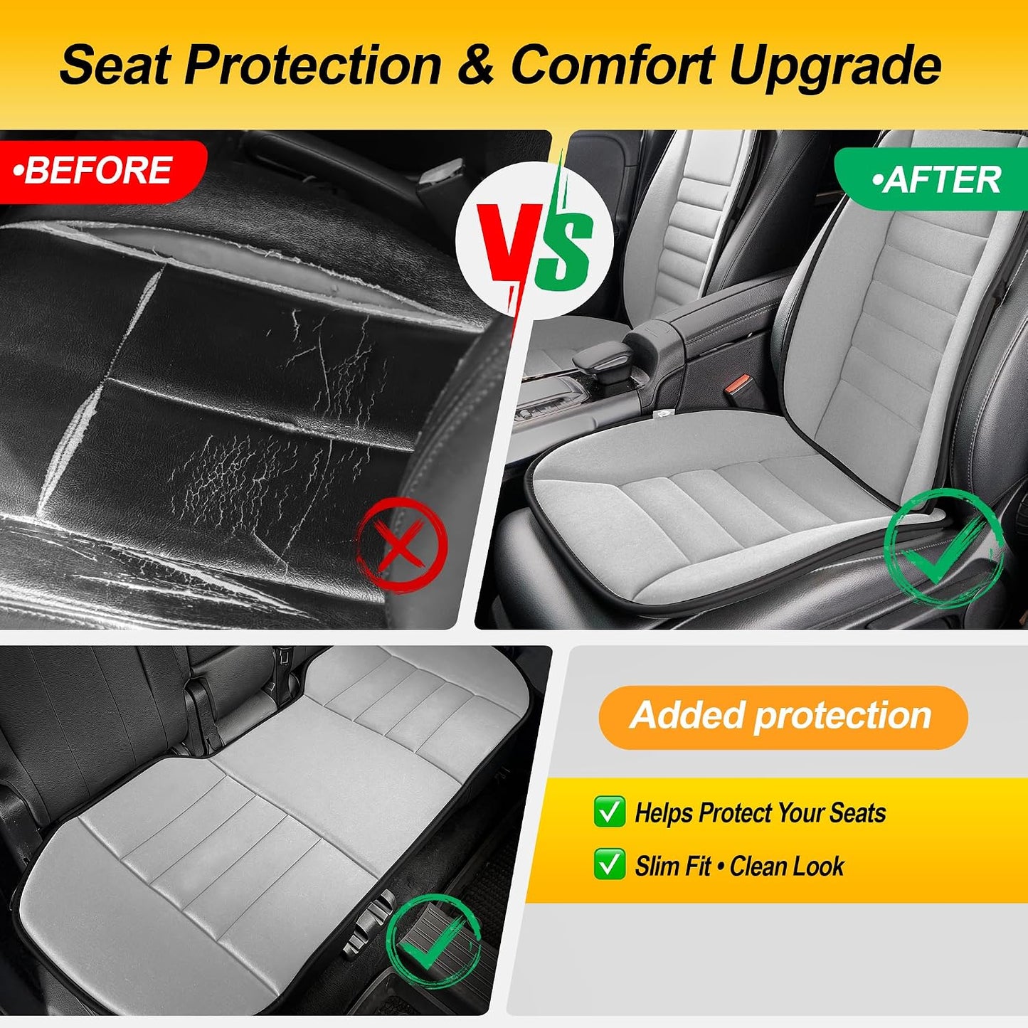 kingphenix Car Seat Cushion with Back Support Pillow, Memory Foam, Black | Memory Foam Car Cushion for Long Driving, Truck, Office Chair, Tailbone and Lower Back Support