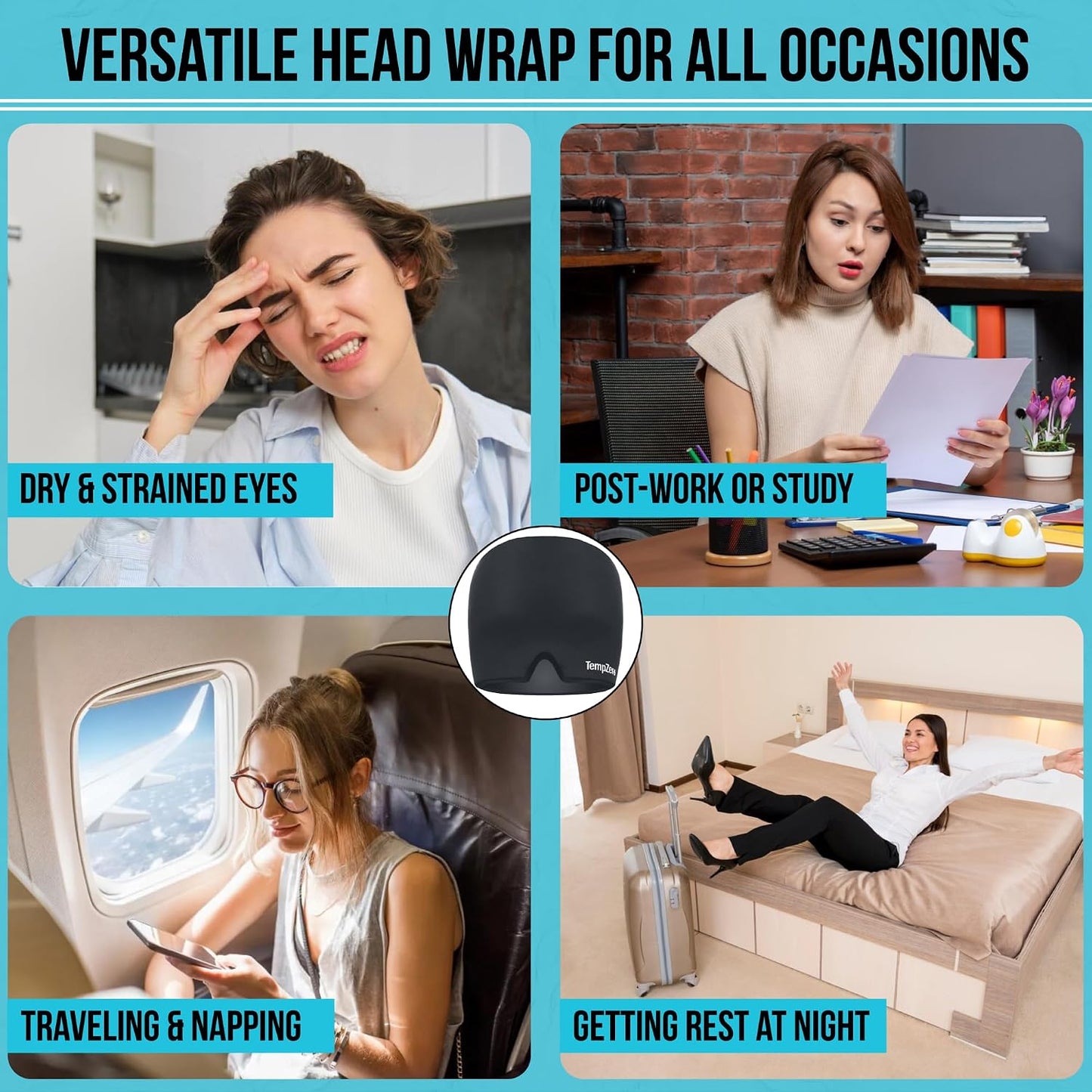 TEMP ZERO Gel Cooling Sleep Eye Mask - Warm Eye Compresses for Dry Eyes, Cooling Eye Masks for Puffy Eyes, Effective Hot & Cold Recovery, Retains Temperature Longer, Tension & Stress Relief