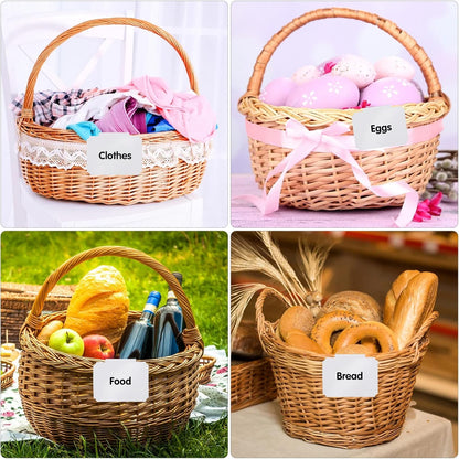 12 Pieces Basket Labels Clip on Set, Include 10 Pieces Kitchen Clip Label Holder Removable Pantry Basket Labels with 2 Pieces Black Chalk Marker for Storage Bins Organization Box (White)