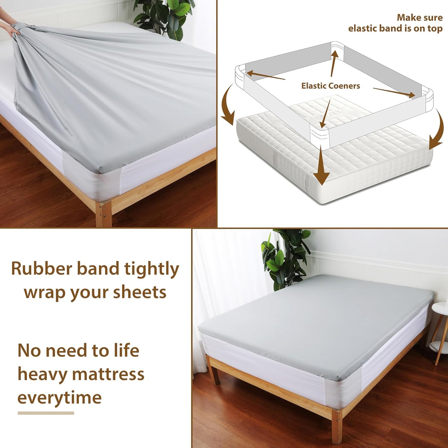 Fitted Bed Sheet Straps Sturdy Bed Sheet Strap Holder Bedroom Sheet Fasteners Keep Sheets in Place Reusable Elastic Mattress Straps for All Mattress Sizes (King)