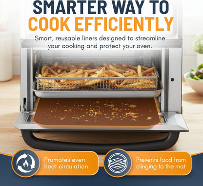 Toaster Oven Liners for Bottom of Oven (4 Pack) Reusable Non-Stick Heat Resistant Toaster Liners, Compatible with Breville, Cuisinart, Black & Decker, Dash, and More - Air Fryer Liners 12"x12" (Black)