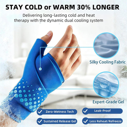 Thumb & Wrist Ice Pack Wrap, Thickened Ice Gel Pad, Reusable Hand Ice Pack with Long-Lasting Hot & Cold Therapy for Carpal Tunnel Relief, Arthritis Pain, Post-Surgery, Computer Overuse Recovery