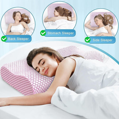 Neck Pillow for Sleeping, Ergonomic Cervical Bed Pillow, Blue Standard Size | Memory Foam Bed Pillow for Side Back Stomach Sleepers, Contour Fit Neck Pillow for Sleeping and Neck Pain Relief