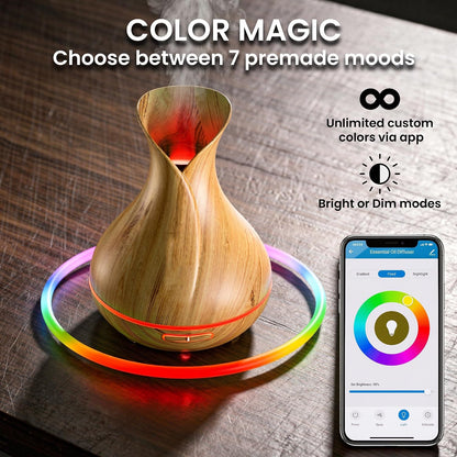 Sierra Modern Home Smart WiFi Humidifier - Aromatherapy Essential Oil Diffusers with App Control & Voice Control - Works with Alexa & Google Home - 400ml Ultrasonic Diffuser & Humidifier - Dark Brown