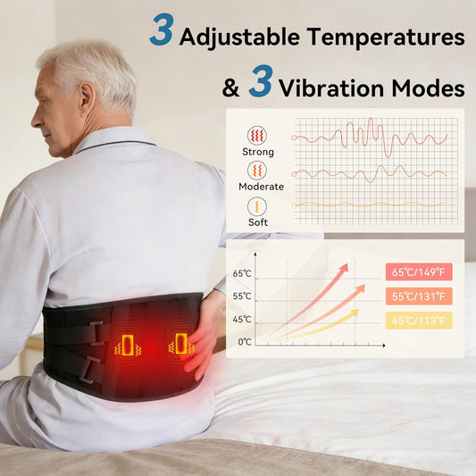 Cordless Portable Heating Pad with Massager for Back Pain Relief,5000mAh Rechargeable Lower Back Massager with 3 Heat 3 Vibration,Wireless Heating Pad for Cramps,Back Support Heat Massage Belt