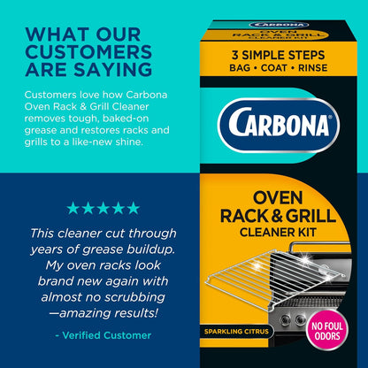 Carbona Oven Rack & Grill Cleaner Kit, Includes Bag & Gloves, Eliminates Thick Grease, Grime & Baked-On Food, Unscented Formula, No Scrubbing Required