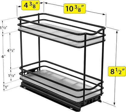 LYNK PROFESSIONAL® Pull Out Spice Organization for Cabinets - 4-3/8 inch Wide – Spice Rack for Inside Cabinets, Slide Out Spice Rack Organizer for cabinet – Pull Out Spice Rack, Sliding 2 Tier Chrome