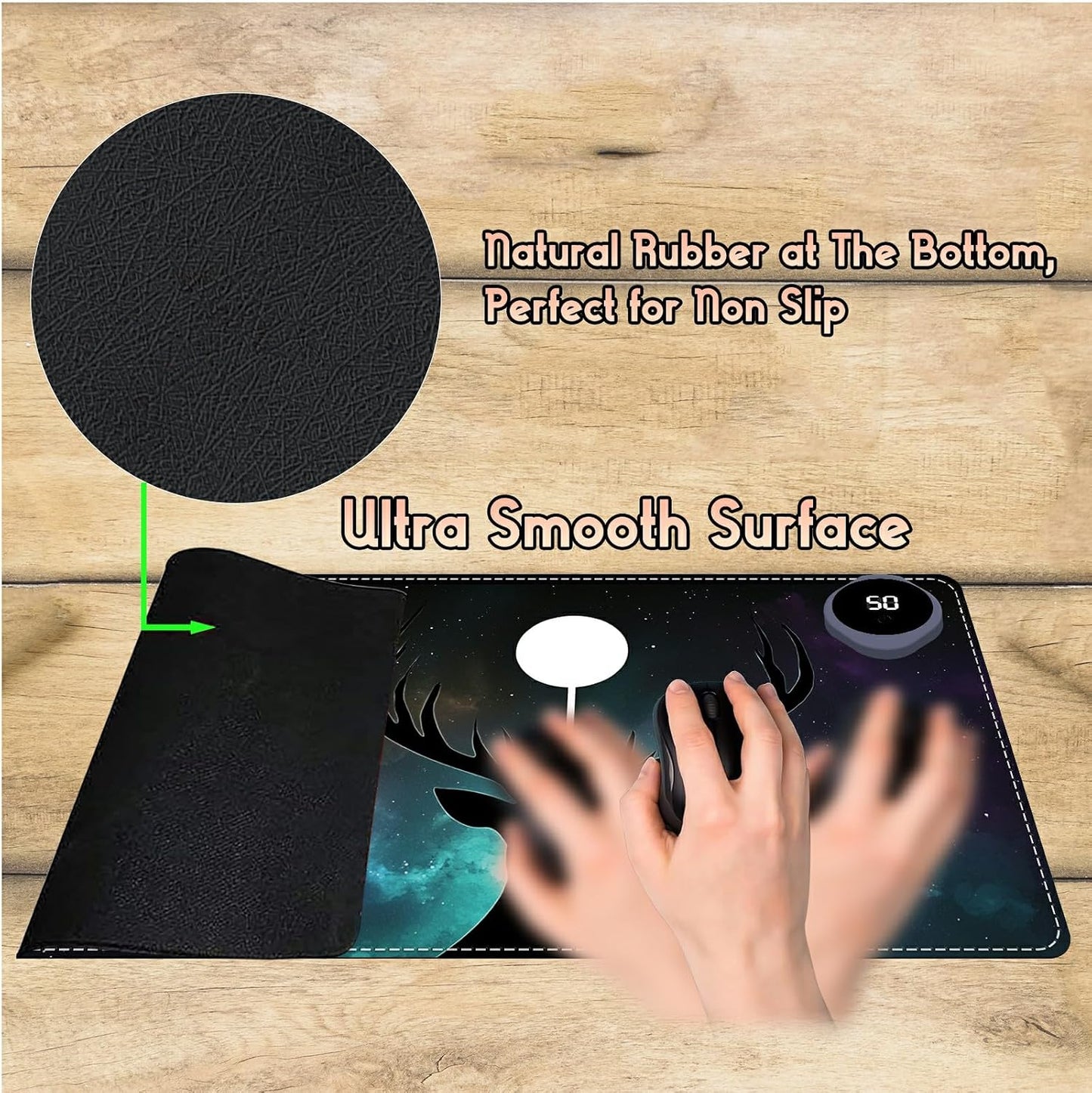 Heated Desk Pad Heated Large Mouse Pad, Electric Quickly Warm Desk Mat with 3 Levels Heating 3 Hours Auto Shut-Off, 31.5" x 13" Warm Gaming Mousepad Hand Foot Warmer, Baby Elephant