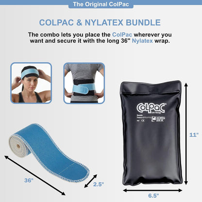 Chattanooga ColPac, Reusable Gel Ice Pack, Cold Therapy for Neck, Shoulder, Upper Back for Headaches, Inflammation, 23" Neck Contour, Blue Vinyl, with a Lumintrail Drawstring Bag
