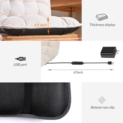 Suchtale Plug-in Heated Seat Cushion, Corduroy Heating Chair Pad with 3 Heat Levels & Timer, Fast-Heating 5V2A Input, Soft Thick Padding for Office, Home & Indoor Seating –White