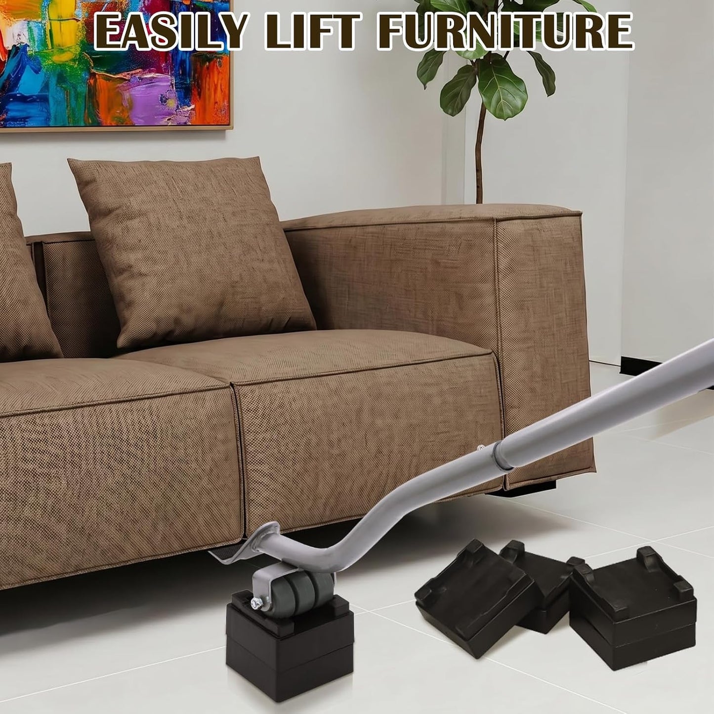22" Furniture Lifter Tool, Appliance Metal Lifter for Heavy Furniture Grey | 1 Lifter Tool, 4 Raise Blocks, Movers, Sliders & Wheels to Move Sofa, Refrigerator, Washing Machine Easily & Safely