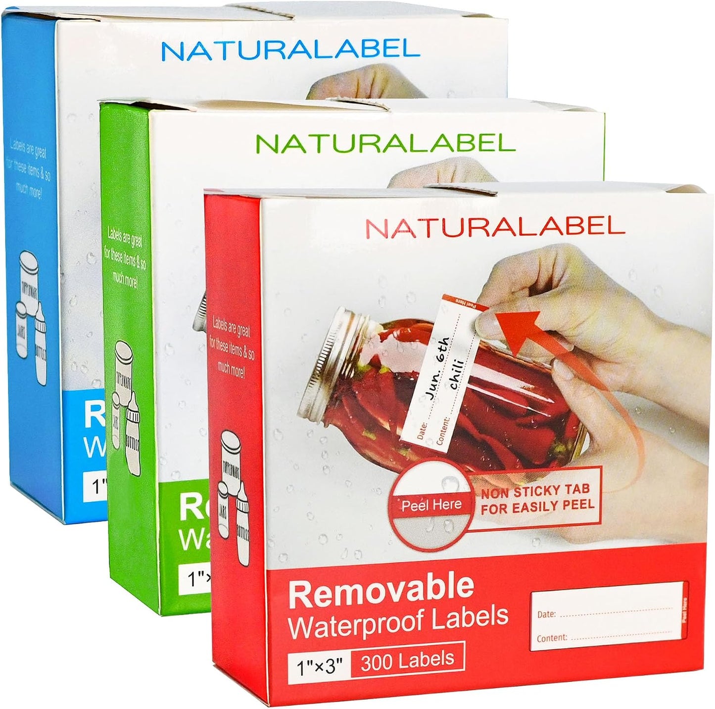 Removable Freezer Labels with Dispenser, 1" x 3", 1 Box (Red) | Writable, remove no residue, waterproof & oilproof, easy peel-off design, 300 labels per box, for meal prep containers