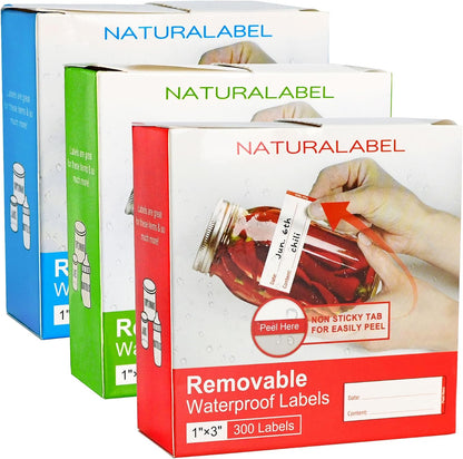 Removable Freezer Labels with Dispenser, 1" x 3", 1 Box (Red) | Writable, remove no residue, waterproof & oilproof, easy peel-off design, 300 labels per box, for meal prep containers