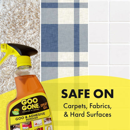 Goo Gone Adhesive Remover Spray Gel 12 Oz with Scraper, Surface Safe | Citrus Cleaning Power for Hard Surfaces, Carpet & Fabric, Removes Glue, Stickers, Tape Residue, Grease, Gum & Wax, Drip Free