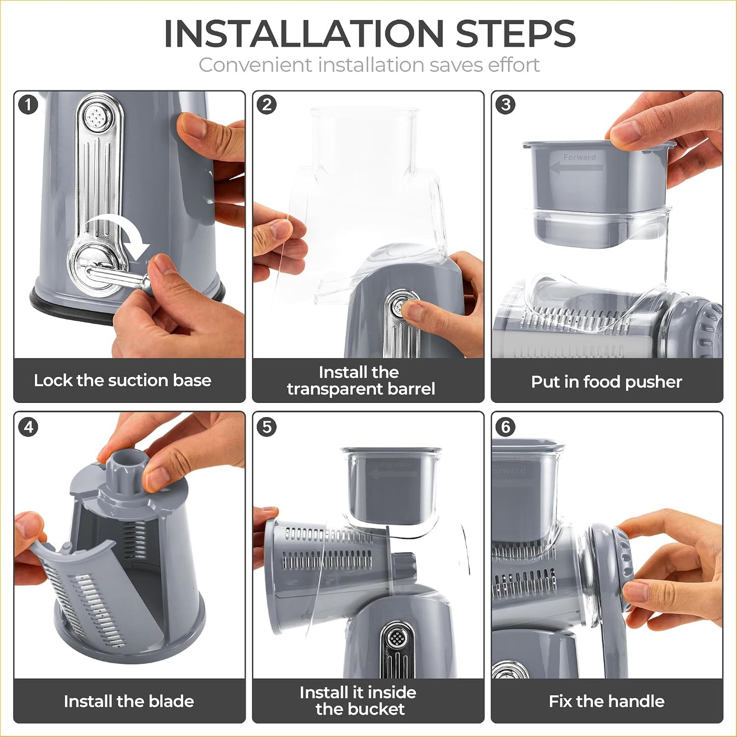 SUSTEAS Rotary Cheese Grater 5 Blades,Kitchen Mandoline Vegetable Slicer | White, Easy to Clean, Strong Suction Base, 5 Blades Storage Box, Round Mandoline Slicer & Food Chopper for Salad