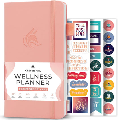 Clever Fox Wellness Planner & Food Journal for Weight Loss, A5 Orange | 5.8"x8.3" nutrition & exercise tracker for women tracking meals, diet & symptom diary, calorie counter notebook, stickers