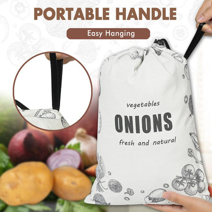 TOGETRUE Potato Onion Storage Bag, Washable Canvas Onion and Potato Storage Bag, Drawstring Garlic Onions Potatoes Keeper with Side Zipper for Pantry, Kitchen, Refrigerator (Potato Onion Bag)