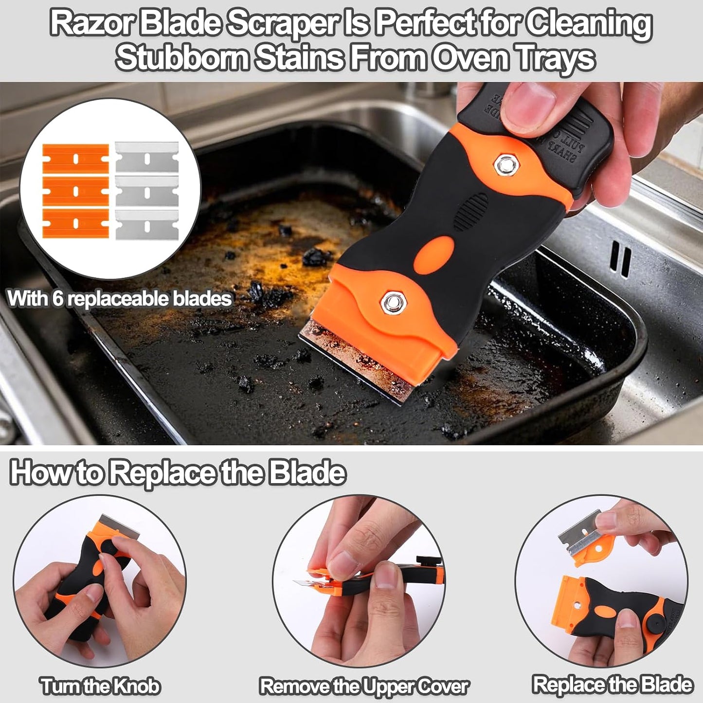 Heavy Duty Oven Cleaning Tools Kit,Oven Cleaner Brush Accessories | 1pcs Crevice Cleaning Brush,1pcs Razor Blade Scraper,1pcs Pumice Stone,1pcs Steel Wool Scrubber,2pcs Scrub Sponges