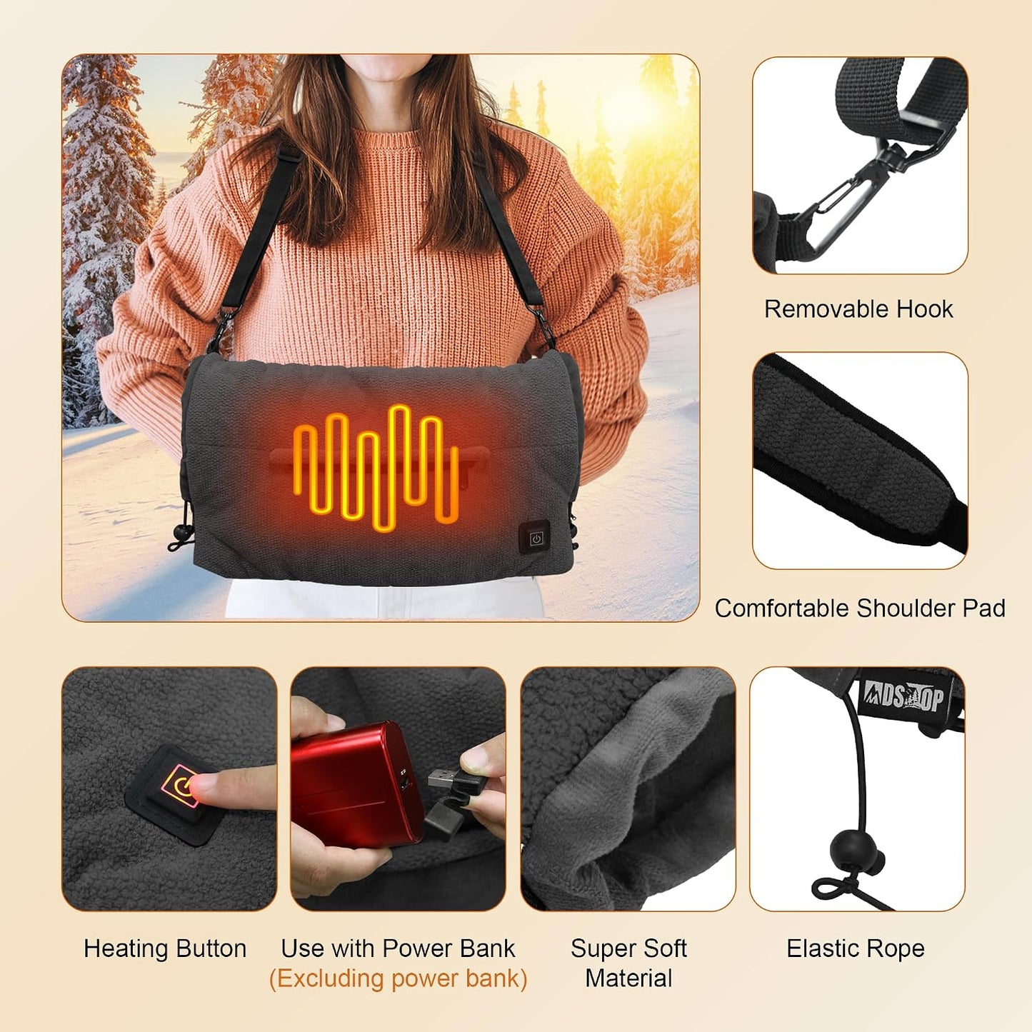 Heated Hand Warmer Pouch, Portable Electric Heated Hand Muff, Heated Gloves for Women, Men, Kids, Hunting,Fishing,Camping,Golf & Xmas Gifts（No-Battery）