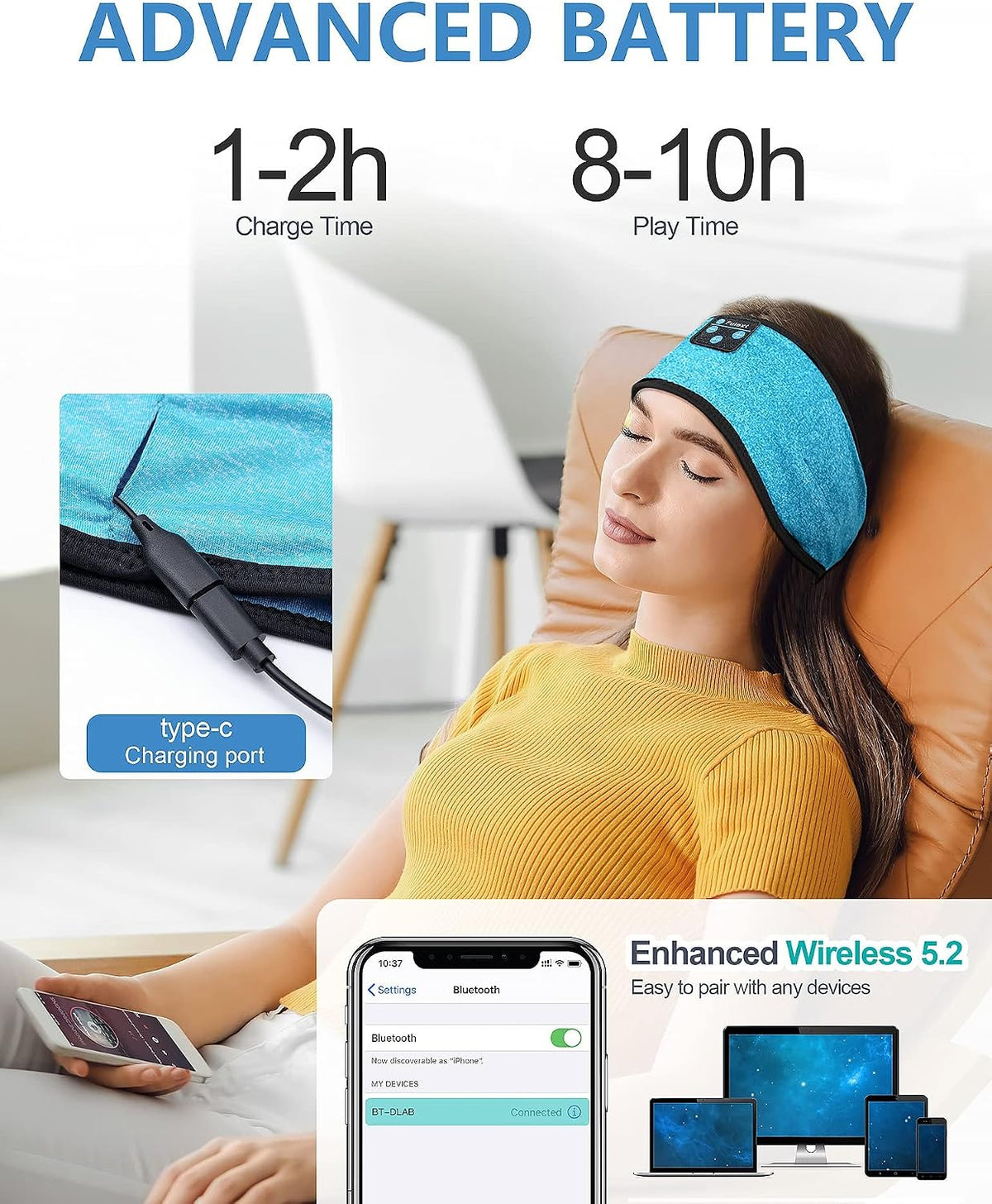 Sleep Headphones Headband, Bluetooth 5.4 Sleeping Headphones for Side Sleepers, Wireless Headband Headphones with Ultra-Thin Stereo Speakers for Sports, Workout, Travel, Meditation