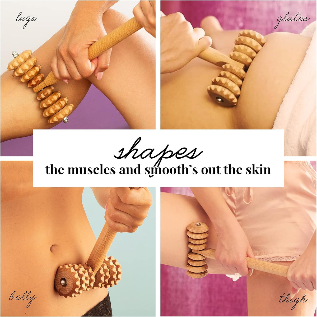 T-Shape Massager with Grooved Rollers, Multi-Functional Body Roller for Cellulite Reduction, Eases Muscle Tension and Supports Skin Health, Natural Muscle Roller