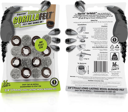 Slipstick Gorilla Felt Furniture Pads (189 Piece Variety Pack) Premium Furniture Pads & Chair Leg Floor Protectors for Hardwood Floors & Hard Surfaces