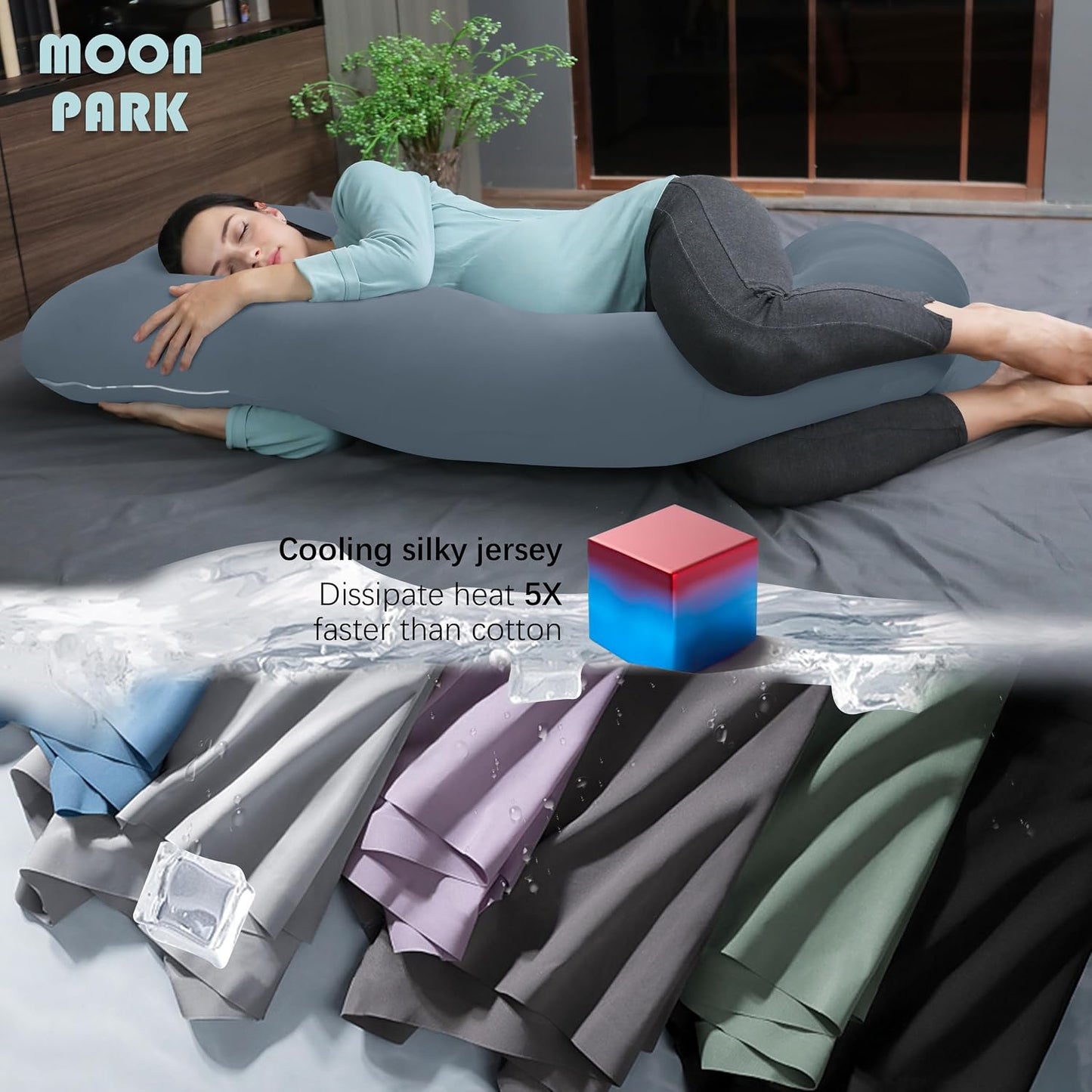 MOON PARK Pregnancy Pillows for Sleeping - 57 Inch U Shaped Full Body Maternity Pillow with Removable Cover - Support for Back, Legs, Belly, Hips - Pregnancy Pillow for Women - Grey