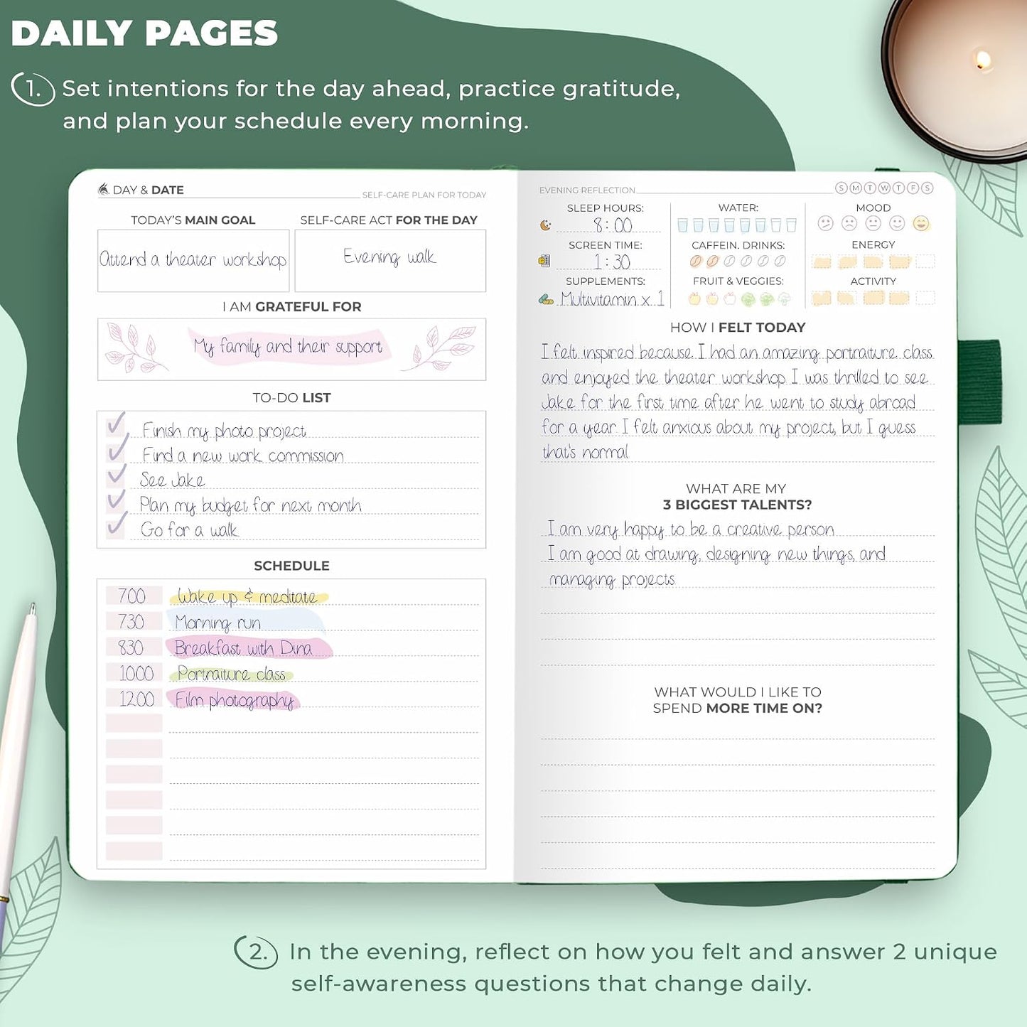 Clever Fox Self-Care Journal for Women, Daily Planner 5.8x8.3 Aquamarine | 3-month mental health journal, habit tracker, wellness journaling supplies for women & teen girls, gratitude & mood log